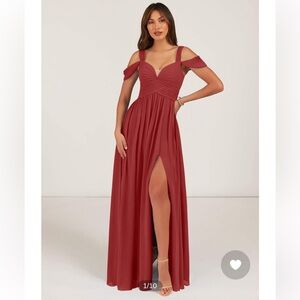 Azazie Lianne - Rust A-Line Off the Shoulder Chiffon Dress